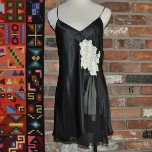 Elegant Black Chemise with White Floral Detail